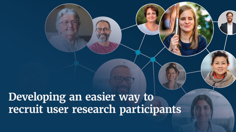 A web of circles featuring various people fading to the text "Developing an easier way to recruit user research participants"