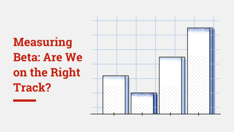 Blog post title "Measuring Beta: Are We on the Right Track?" with bar graph to the right